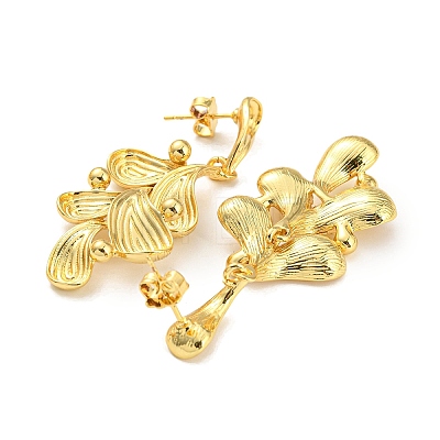 Leaf Shape Rack Plating Brass Dangle Stud Earrings EJEW-K263-06G-1