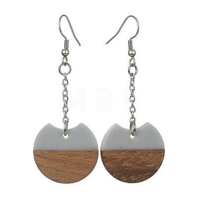 Two Tone Resin & Walnut Wood Flat Round Dangle Earrings EJEW-JE05570-1
