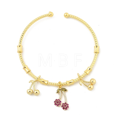 Brass Micro Pave Cubic Zirconia Fruit Charm Bangles for Women BJEW-Z089-01G-02-1