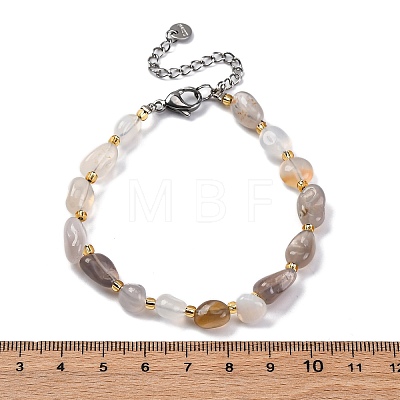 Natural Grey Agate Beaded Bracelets for Women G-P563-07P-22-1