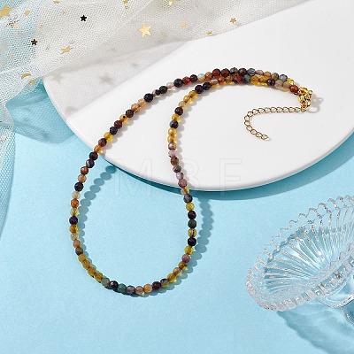 Faceted Round Natural Agate(Dyed & Heated) Beaded Necklaces for Women NJEW-JN04659-01-1