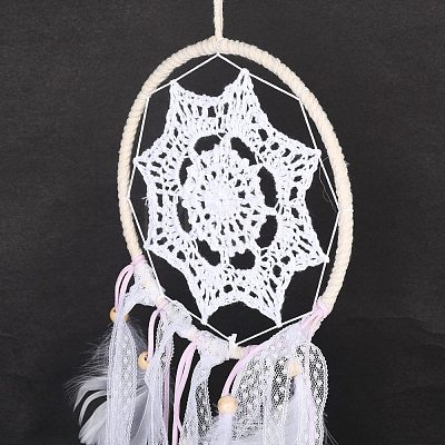 Iron Woven Web/Net with Feather Pendant Decorations AJEW-P097-01-1