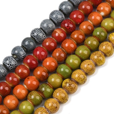 Handmade Fancy Antique Glazed Porcelain Ceramic Round Beads Strands PORC-L019-8mm-M-1