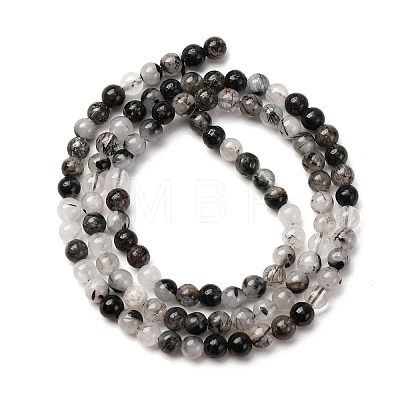 Natural Tourmalinated Quartz/Black Rutilated Quartz Beads Strands G-K305-21-C-01-1