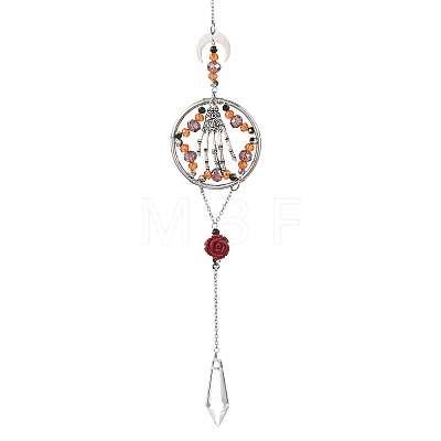 Halloween Alloy Skeleton Hand & Iron Ring Suncatcher HJEW-JM05021-1