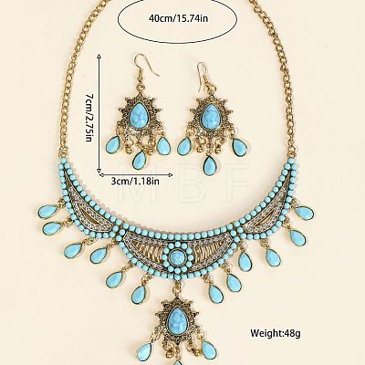 Ethnic Style Alloy Rhinestone & Synthesis Turquoise Earrings & Necklaces Sets for Women FS-WG42FFB-01-1