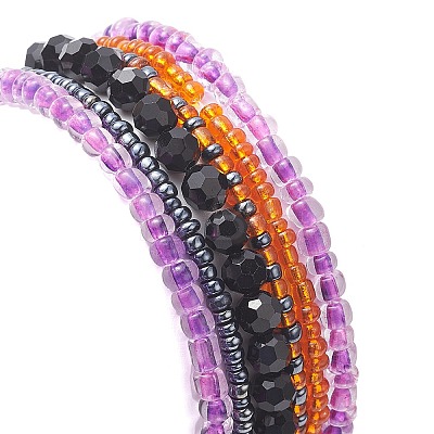 6Pcs 6 Style Dyed Synthetic Turquoise Skull & Glass Beaded Stretch Bracelets Set BJEW-JB09391-1