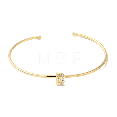 Rack Plating Brass Micro Pave Clear Cubic Zirconia Letter Open Cuff Bangles BJEW-A018-01G-B-1