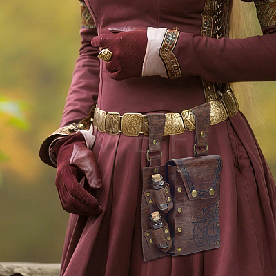 Rectangle PU Leather Medieval Waist Belt Bag with 2Pcs Glass Potion Bottles AJEW-WH0696-581A-1