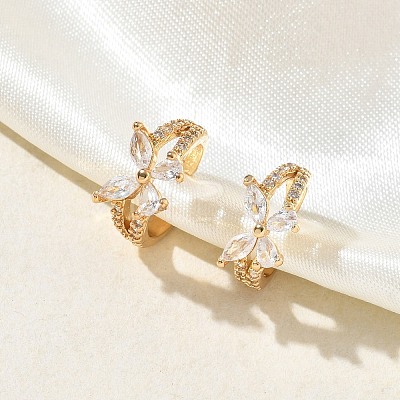C-Shaped with Butterfly Brass Micro Pave Clear Cubic Zirconia Cuff Earrings EJEW-L316-01G-10-1