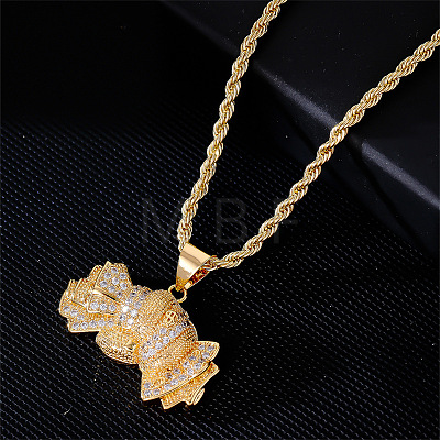 Brass Pave Clear Cubic Zirconia Dollar Pendant Necklaces for Men DC8712-1