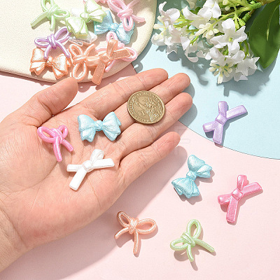 90Pcs 3 Styles Spray Painted Textured Opaque Acrylic Beads OACR-YW0004-70-1