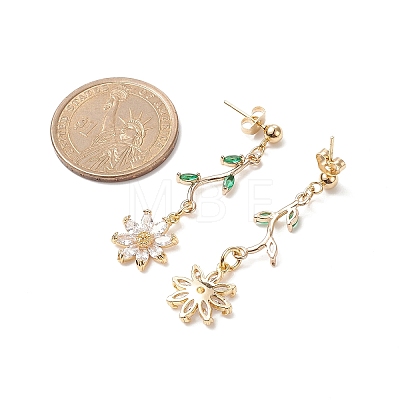 Green Cubic Zirconia Flower of Life Dangle Stud Earrings EJEW-TA00190-1