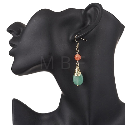 Natural Green Aventurine & Dyed Natural Malaysia Jade Dangle Earrings EJEW-JE06673-02-1