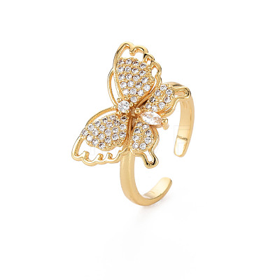 Clear Cubic Zirconia Butterfly Cuff Ring RJEW-N035-073-NF-1