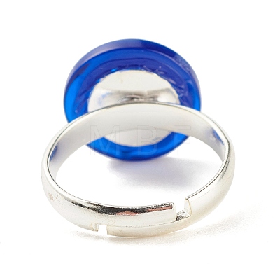 Flat Round with Evil Eye Resin Adjustable Ring RJEW-JR00406-1