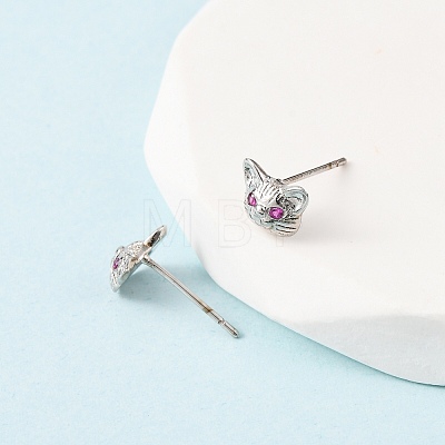 Cat Shape Brass Micro Pave Cubic Zirconia Stud Earrings EJEW-L278-11P-1