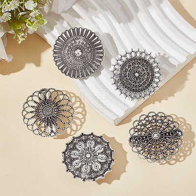 Gorgecraft 5Pcs 5 Style Vintage Flower Alloy Sweater Shawl Clips Brooches Set AJEW-GF0007-23-1
