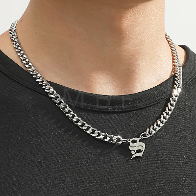 304 Stainless Steel Initial Pendant Cuban Link Chain Necklaces FS-WGB15F2-21-1