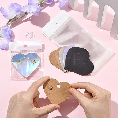 90Pcs 3 Colors Heart Shaped 4-Hole Paper Jewelry Display Cards for Earring CDIS-FS0001-29-1