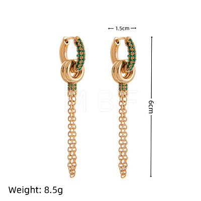 Brass Micro Pave Cubic Zirconia Chain Tassel Hoop Earrings for Women WGBBBBD-01-1