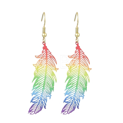 3 Pairs Feather Spray Painted 430 Stainless Steel Dangle Earrings EJEW-JE07003-1