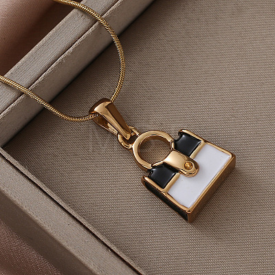 304 Stainless Steel Enamel White and Black Handbag Pendant Necklaces for Women ZO0071-1