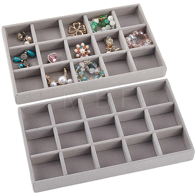 15 Grids Rectangle Wood Covered with Velvet Jewelry Trinket Display Trays AJEW-WH20054-062G-02-1