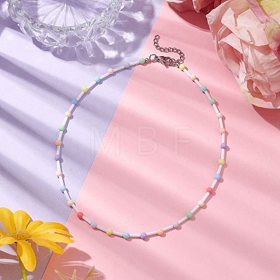 Acrylic and Glass Round Bead Necklaces NJEW-JN04876-1