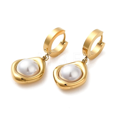 Vacuum Plating 304 Stainless Steel Teardrop Dangle Hoop Earrings with ABS Imitation Pearl Beaded STAS-D089-06G-1