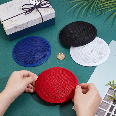 BENECREAT 4Pcs 4 Colors Imitation Hemp Round Fascinator Hat Base for Millinery AJEW-BC0007-36-1