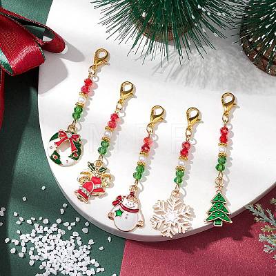 5Pcs 5 Styles Christmas Alloy Enamel Pandant Decorations HJEW-JM01948-1