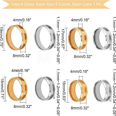 Unicraftale 8Pcs 8 Style 201 Stainless Steel Grooved Finger Ring Settings MAK-UN0001-37-1