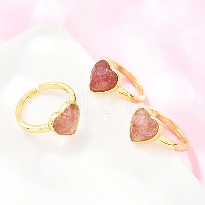 Natural Strawberry Quartz Finger Rings with Brass Findings G-H353-03G-05-1