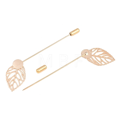 Brass Stick Lapel Pins Flat Round Settings with Iron Leaf KK-A301-03KCG-1