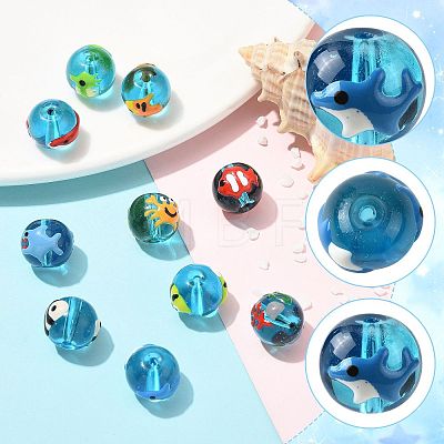 10Pcs 10 Styles Ocean Theme Handmade Glass Enamel Beads LAMP-FS0001-81-1