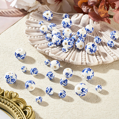 40Pcs 4 Styles Handmade Porcelain Beads PORC-TADJ0001-08B-1