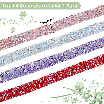 WADORN 4yards 4 colors AB Color Resin Hotfix Rhinestone Trimming DIY-WR0003-68-1