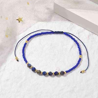 Adjustable Natural Lapis Lazuli & Seed Braided Bead Bracelets BJEW-JB10181-07-1
