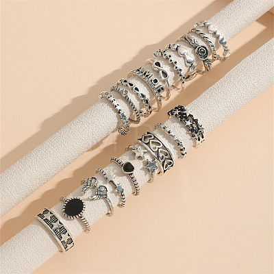 19Pcs Alloy Enamel Finger Cuff Rings Sets FS-WG6B9E0-01-1