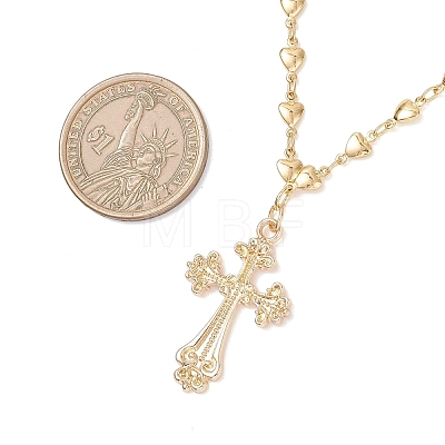 Alloy Cross Pendant Brass Heart Link Chain Necklaces for Women NJEW-JN05617-1