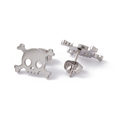 304 Stainless Steel Tiny Hollow Out Skull Stud Earrings for Women STAS-A065-06P-1