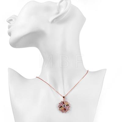 Real Rose Gold Plated Brass Cubic Zirconia Flower Pendant Necklaces NJEW-BB04540-1