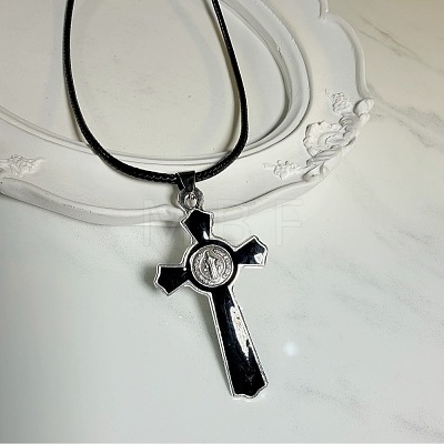 Vintage Religion Alloy Enamel Black Saint Benedict Medal Crucifix Cross Pendant Necklaces for Men Women ZV6035-1