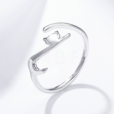 Rhodium Plated 925 Sterling Silver Cuff Finger Rings RJEW-FF0009-01P-1