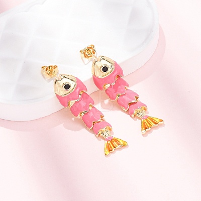 Fish Brass Micro Pave Cubic Zirconia Dangle Stud Earrings EJEW-C174-05G-1