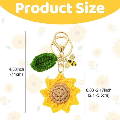 Handmade Crochet Sunflower & Alloy Enamel Bee Keychain KEYC-YW00305-1