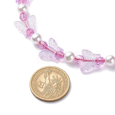 Acrylic Butterfly & Plastic Pearl Braided Beaded Necklace for Women NJEW-JN04053-1