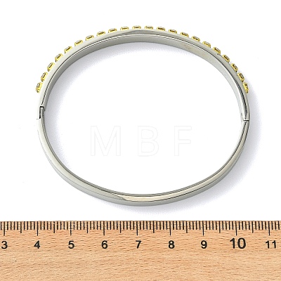 2Pcs 2 Colors Brass Crystal Rhinestone and 201 Stainless Steel Hinged Cuff Bangle Sets BJEW-JB14320-1