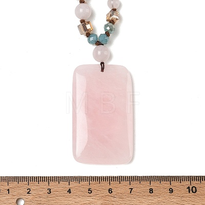 Natural Rose Quartz Rectangle Pendant Glass Beaded Long Necklaces GG-CBAE048-02B-1